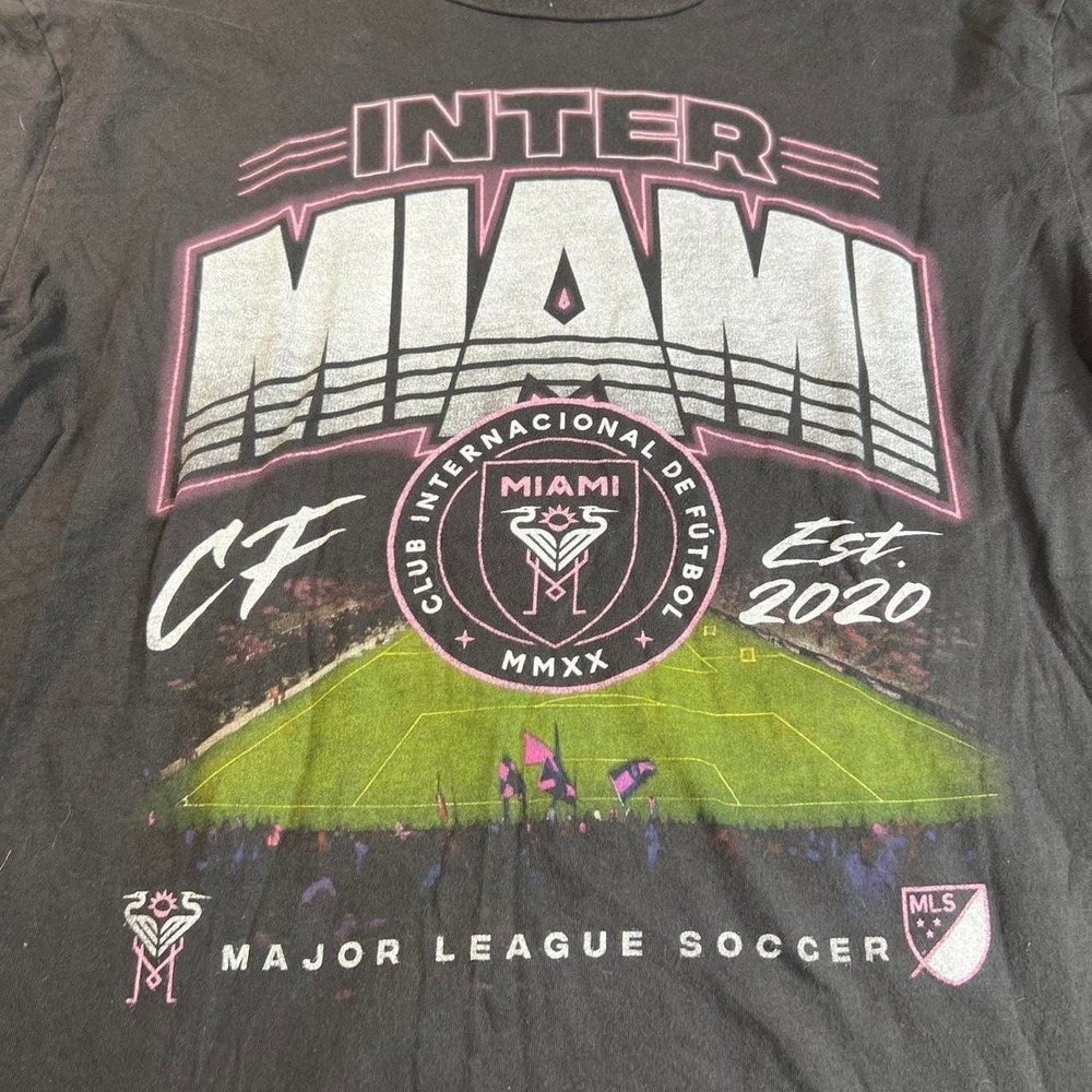 Inter Miami Cf Mls Stadium Graphic T Shirt Black Soccer Futbol Mens Large Logo View 2